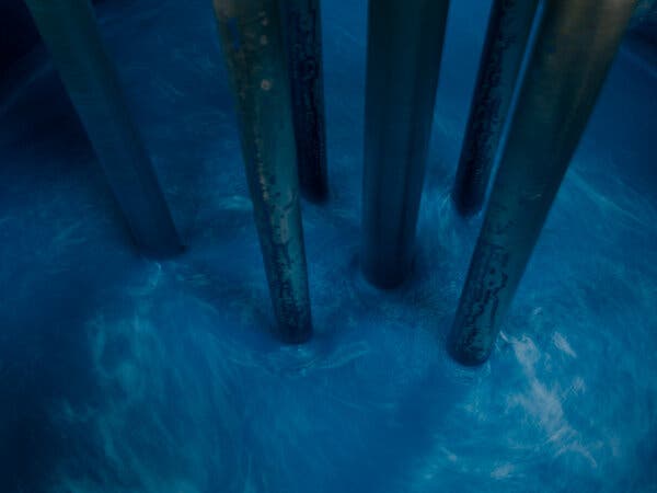 A batch of blue being brewed at World Famous Tattoo Ink, where chemists have worked to find a suitable substitute for the blue dye that was banned.